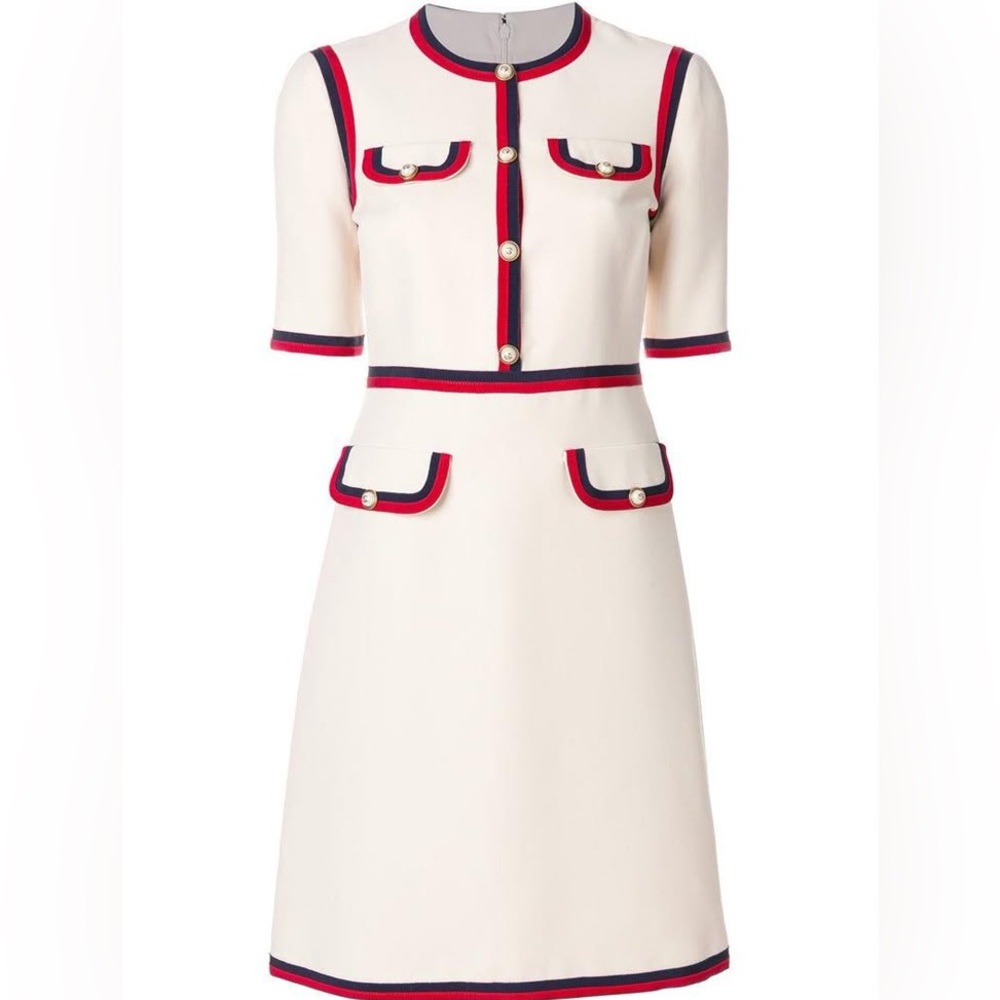 Gucci Elegant Cream Dress with Navy and Red Accents